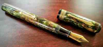 Rare Vintage Waterman Patrician Moss Agate Fountain Pen - 14ct Gold Flex Nib