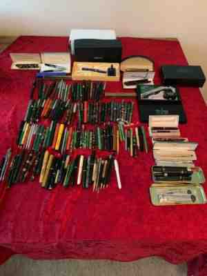 Unbelievable Fountain Pen Pencil Collection Watermans Pelikan Parker 14k 145! 