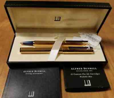 Dunhill Gemline Classic Dress Set Fountain Pen & Ballpoint Gold Godron - M 18K