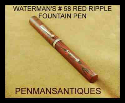 CIRCA RARE 1915 WATERMAN'S # 58 FOUNTAIN PEN IN RED RIPPLE WITH # 8 SIZE NIB