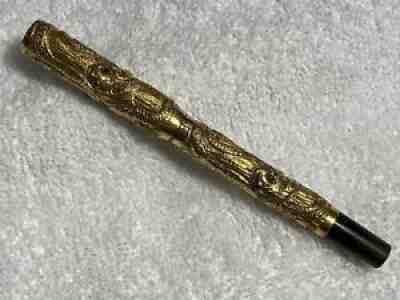A.A. WATERMAN GOLD-FILLED SNAKE FOUNTAIN PEN VARIANT w/ TREE BARK PATTERN - RARE