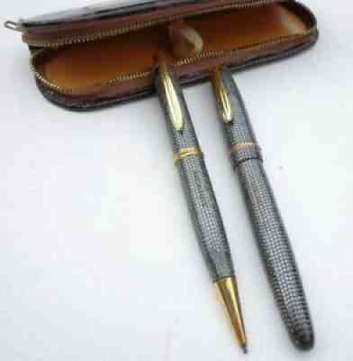 Rare Soennecken 222 LADY fountain pen and 22 pencil in black with silver 14K EF,