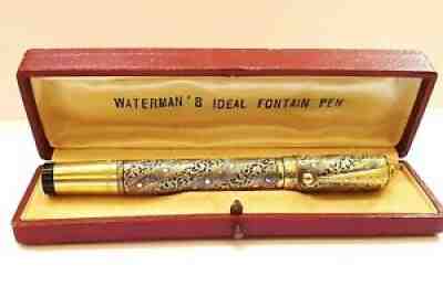 WATERMAN 42 FOUNTAIN PEN FILIGREE WITH TWO TONE GOLD OVERLAY AND EMERALD ON CAP