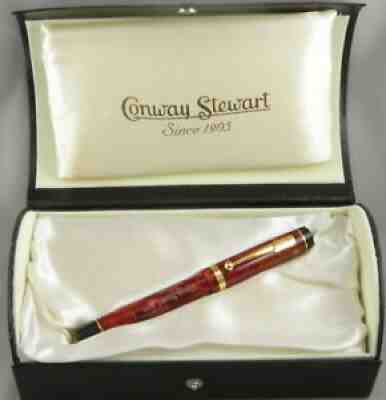 Conway Stewart Duro Cherry Red Button-Filler Fountain Pen In Box - 18ct EF Nib