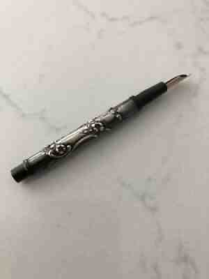 Vintage Waterman Sterling Silver Fountain Pen Eyedropper Ideal Nib 4 Gold NO Cap