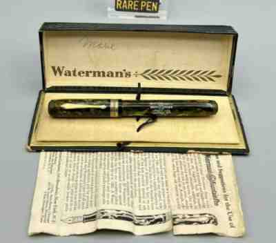 Vintage Waterman PATRICIAN Fountain Pen MOSS AGATHE 14K B Flex Nib NEAR MINT Box