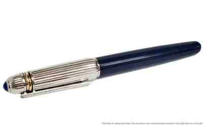 Cartier Pasha 18K Gold Fine Nib Marble Blue Laquer Fountain Pen Rare