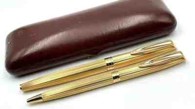 RARE c1970 VINTAGE WATERMAN PARIS C/F SOLID 18K GOLD FOUNTAIN PEN & BALLPOINT