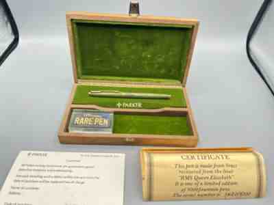 Vintage PARKER 75 R.M.S. QUEEN ELIZABETH Fountain Pen 14K Medium nib NOS NEW