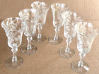 1940's Tiffin Franciscan Glass Etched Fuchsia Optic High Stem Water Goblet 6 Pcs