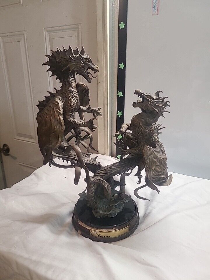Franklin Mint Clash of the Time Lords Dragon Bronze Statue By Julie Bell # 0634