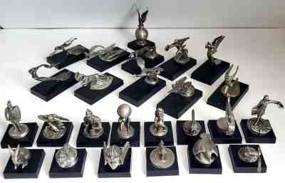Set 25 Franklin Mint Pewter Miniature Classic Car Hood Ornament Lot FREE US SHIP