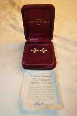 HOUSE IGOR CARL FABERGE 14K GOLD SAPPHIRE PEARL MIDNIGHT CROSS EARRINGS BOX COA
