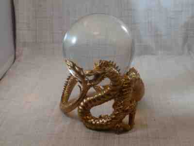 FRANKLIN MINT CELESTIAL DRAGON CRYSTAL BALL 24KT GILT GOLD JEANE DIXON DESIGNER