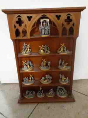 FranklinMint Pewter/gold Leaf 14 Stages Of The Cross Pewter Figurines w/display.