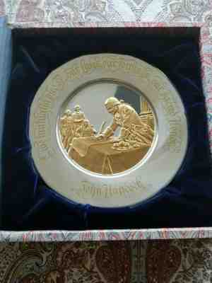 FRANKLIN MINT STERLING SILVER 24KT GOLD BICENTENNIAL PLATE 8.53 Oz JOHN HANCOCK