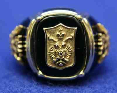 Franklin Mint Shield of the Imperial Eagle Ring Size 12  14K Gold & Black Onyx
