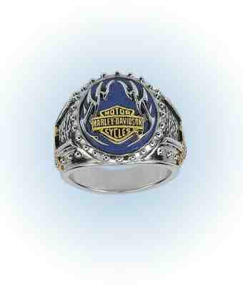 FRANKLIN MINT Harley-Davidson Blue Steel Men's Ring, Size 10