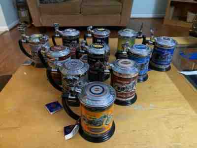 Lot Of 11 Franklin Mint Harley Davidson Tankards, Stein Mugs With Tag No COAs