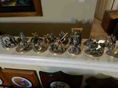 The Franklin Mint 14 Stations Of The Cross Pewter/22kt Gold statues Collection