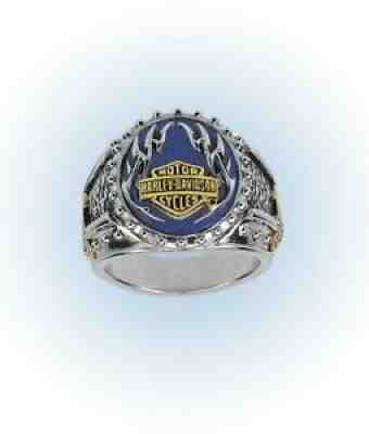 FRANKLIN MINT Harley-Davidson Blue Steel Men's Ring, Size 12