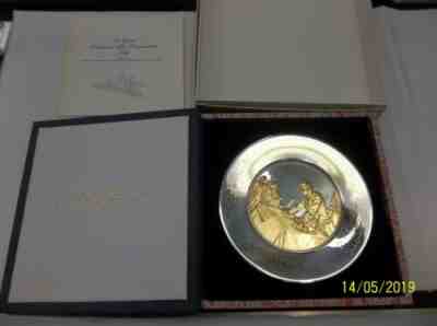 FRANKLIN MINT STERLING SILVER 24KT GOLD BICENTENNIAL PLATE 8.53 Oz JOHN HANCOCK
