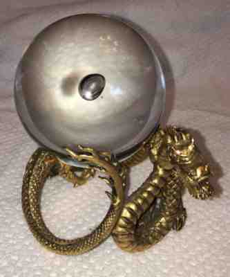 FRANKLIN MINT CELESTIAL DRAGON CRYSTAL BALL 24KT GILT GOLD JEANE DIXON DESIGNER