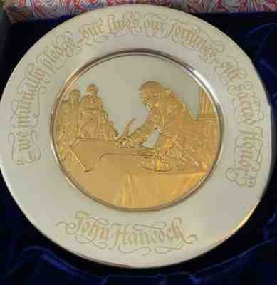 FRANKLIN MINT STERLING SILVER 24KT GOLD BICENTENNIAL PLATE JOHN HANCOCK