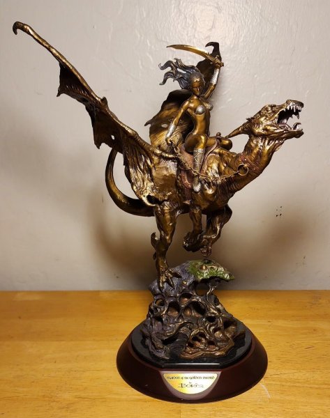 Boris Vallejo Maiden of the Golden Sword Dragon Franklin Mint Bronze Sculpture