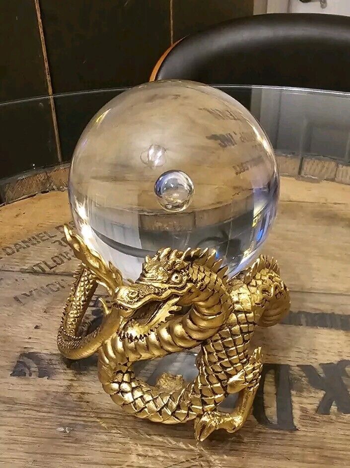 Franklin Mint Celestial Dragon Crystal Ball 24KT Gilt Gold Jeane Dixon Designer