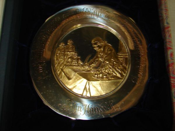 1976 STERLING Official Bicentennial Commemorative John Hancock Plate w/24KT GOLD