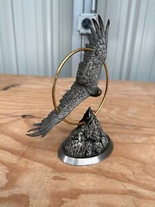 Franklin Mint Eagle Sunrise Pewter Statue George McMonigle 24kt Gold Ring Silver