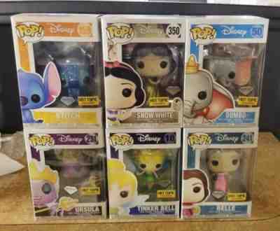 Ursula Stitch SnowWhite Belle Dumbo Tinkerbelle Diamond Collection Funko Pop Lot