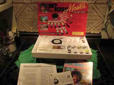 1995 PBS Art Bob Ross Master Paint Set Incomplete But Box Great Classic Afro Man