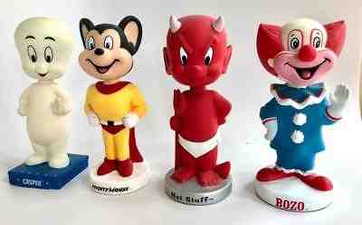 4 Funko Bobble Head Wacky Wobbler Bozo Casper Hot Stuff Devil Mighty Mouse 2001