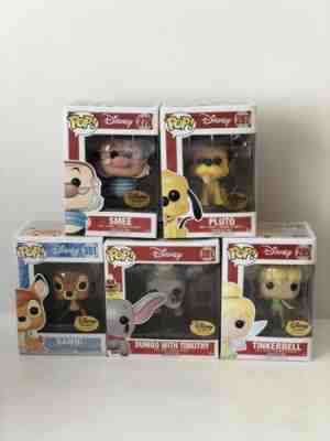 Lot Of 5 Disney Treasures Funko Pops Tinkerbell Pluto Smee Bambi Dumbo