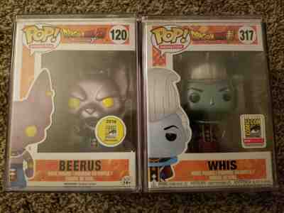 Funko Pop! Metallic Beerus SDCC 2016 and Metallic Whis SDCC 2018 w/ Hard Stacks