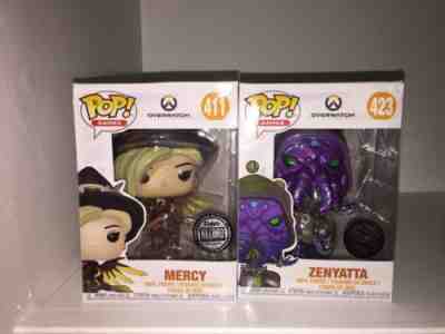 Funko Pop Overwatch Witch Mercy and Zenyatta Blizzard Exclusive - DAMAGED BOXES