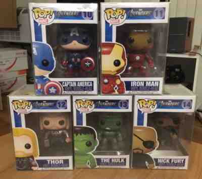 Funko Pop! Marvel AVENGERS 1 Set LOT OF 5 Vaulted CAP IRON THOR HULK FURY(2011)