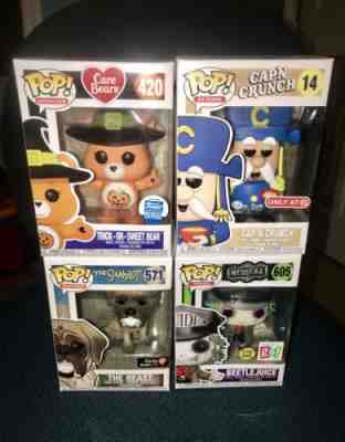 Funko Pop! Lot Of 4 Exclusives! GITD Beetlejuice, Beast, Capn Crunch, TOS Bear!