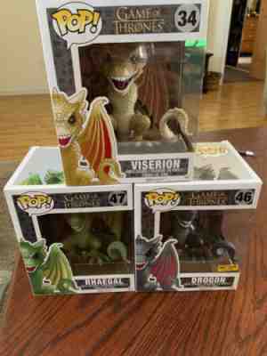 Funko Pop! Game of Thrones Drogon Exclusive, Viserion, Rhaegal Dragon 6-inch Lot