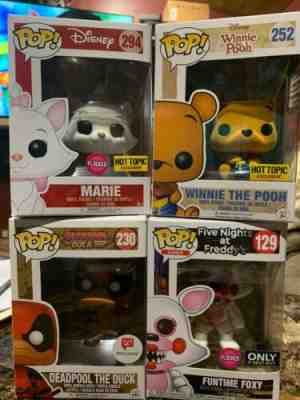 Funco Pop Lot Disney Marie Winnie The Pooh Flocked Hot Topic Deadpool The Duck