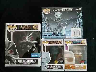 Funko Pop! Set of 4 STAN LEE, GOT 6 inch Mountain, HBO Nightking & BL ICY Bundle