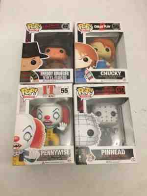 FUNKO POP MOVIES horror Lot Pennywise Pinhead Chucky Freddy 4 Pops 