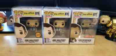 Funko POP The Office Jim Halpert Common+Chase #870 + Target #877 Set + PROTECTOR