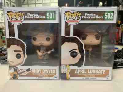 FUNKO POP ANDY DWYER APRIL LUDGATE PARKS AND RECREATION REC WITH POP PROTECTOR