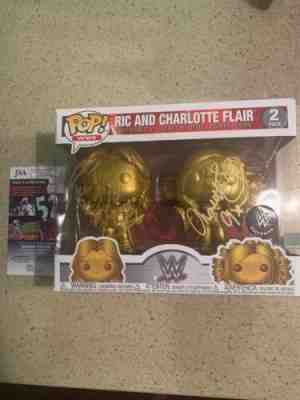 AUTOGRAPHED! Funko Pop! WWE Shop Excl Gold Ric and Charlotte Flair 2 Pack JSA