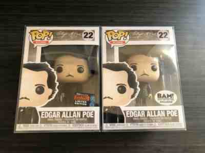 Edgar Allan Poe Funko Pops With Crow And Book Exclusives ????with Protectors????