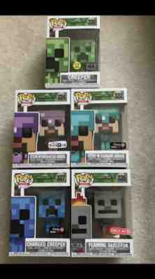 MINECRAFT Funko Pop Lot of 5 Steve in Diamond Creeper Skeleton