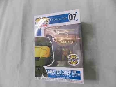 SIGNED FUNKO POP HALO OUTPOST Golden Master Chief W/ Cortana by DOWNES & TAYLOR